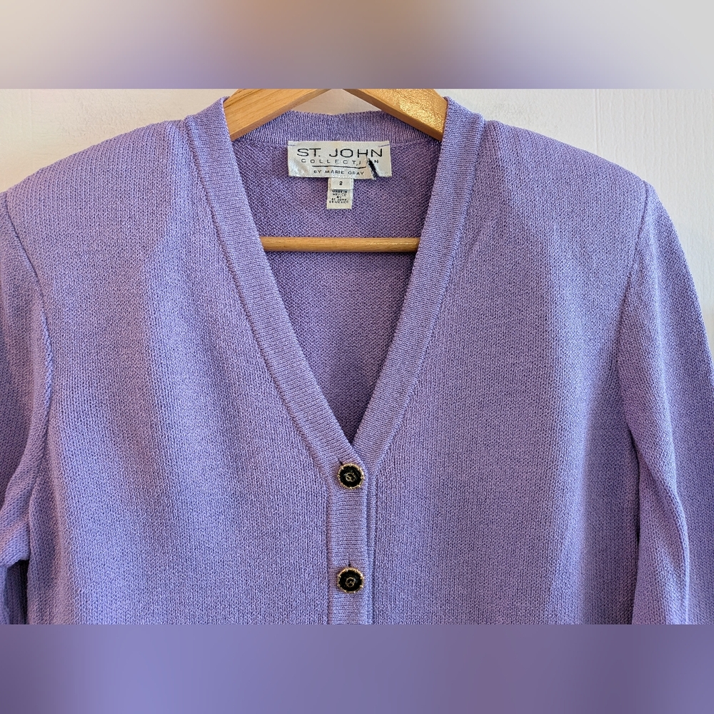 St John Collection Santana Knit Lavender Purple Cardigan Wool Blend Size 2 - Picture 2 of 13